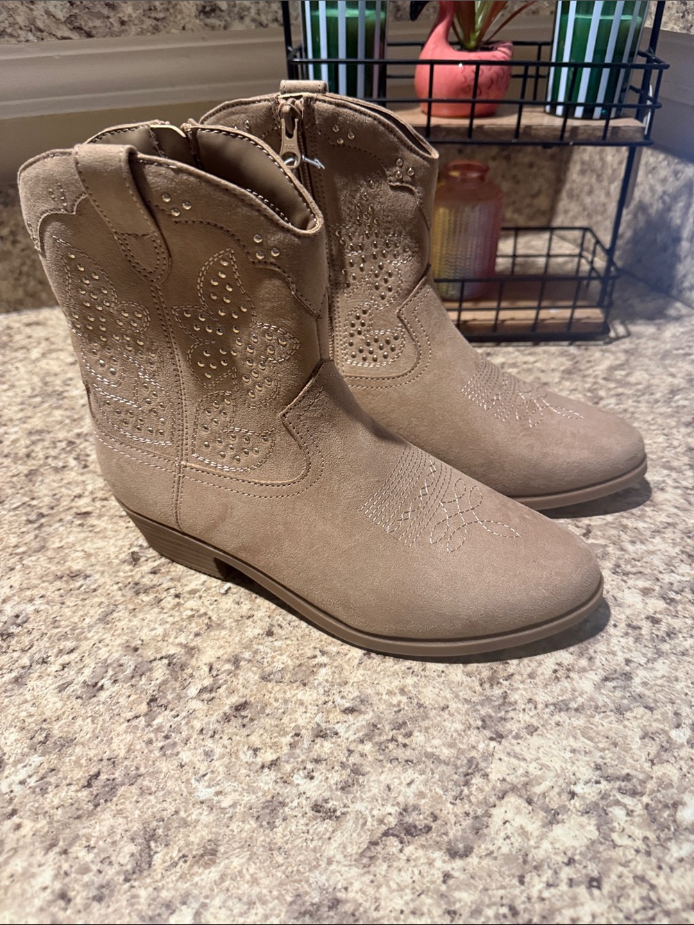 art class Kids Elma Tan Western Ankle Boots with Stud Detailing Side Zip Side 5